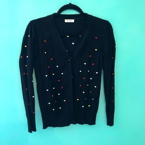 Black cardigan with heart embroidery
